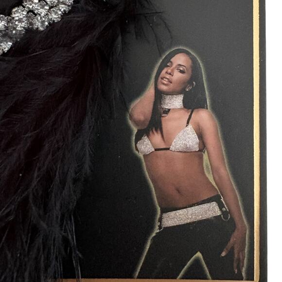 Aaliyah Y2K Rhinestone Feather Dangle Earrings Crystal Glam Statement NWT - Picture 4 of 5